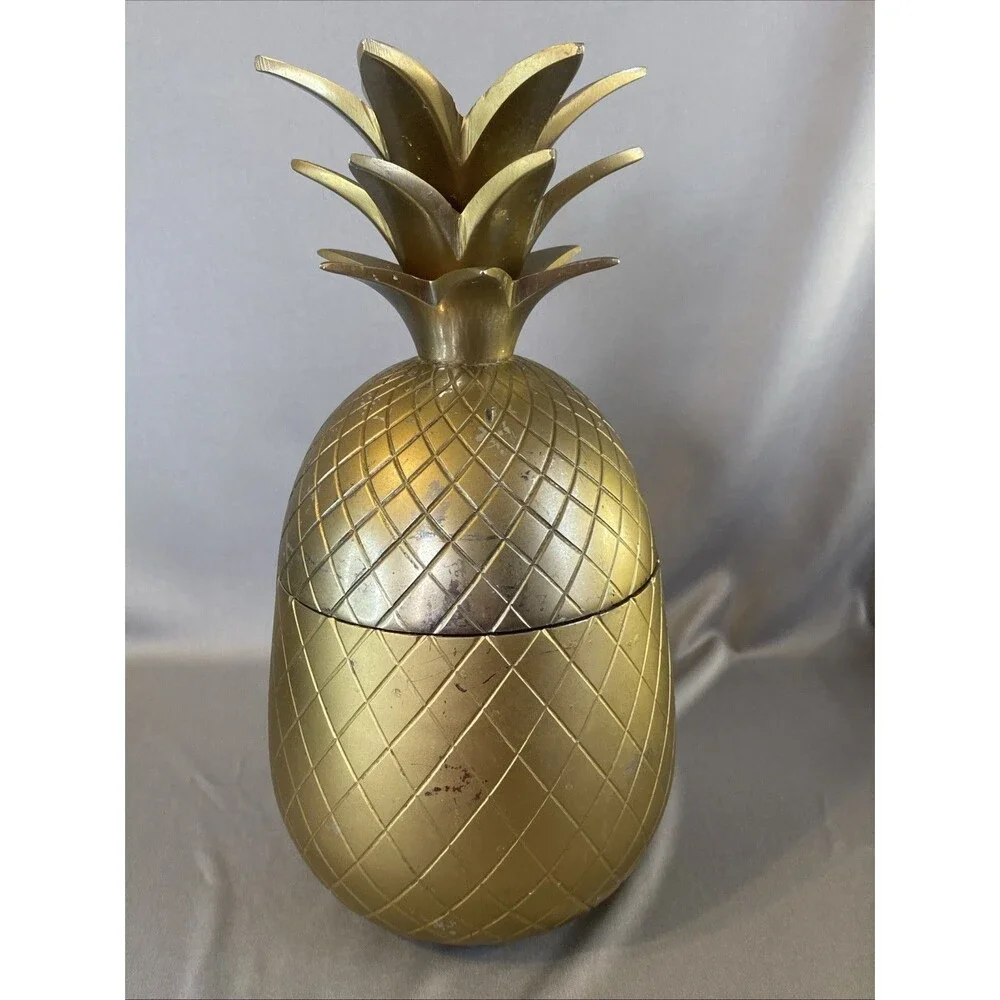Vintage Gold Pineapple Ice Bucket Barware Tiki Retro Hollywood Regency 12